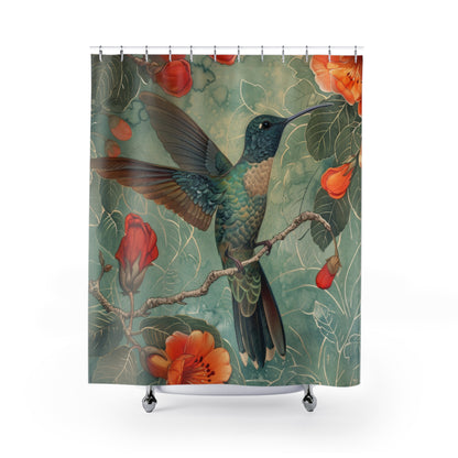 Hummingbird Art Deco Print Shower Curtain, Housewarming Gift