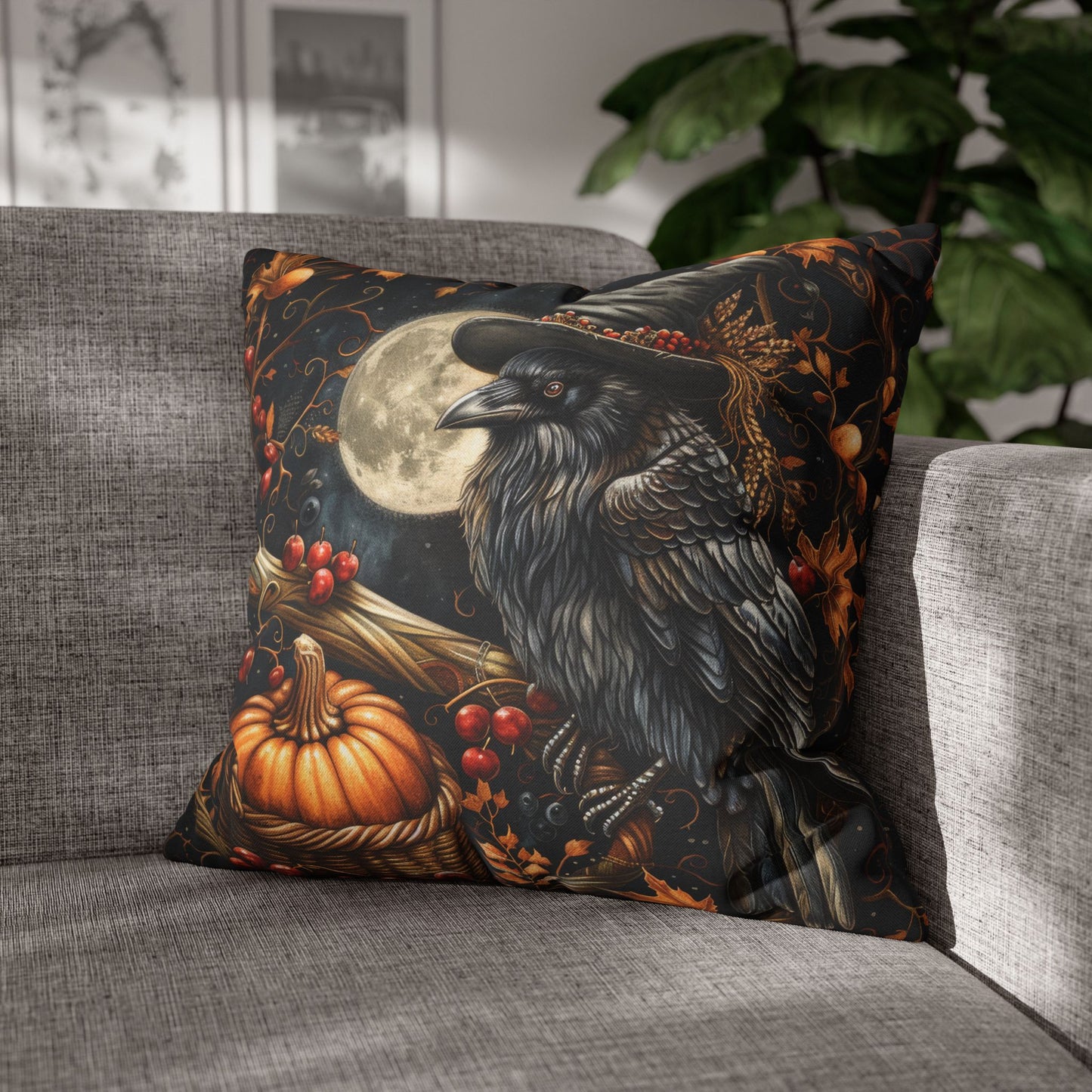 Witch Raven Pumpkin Square Pillowcase