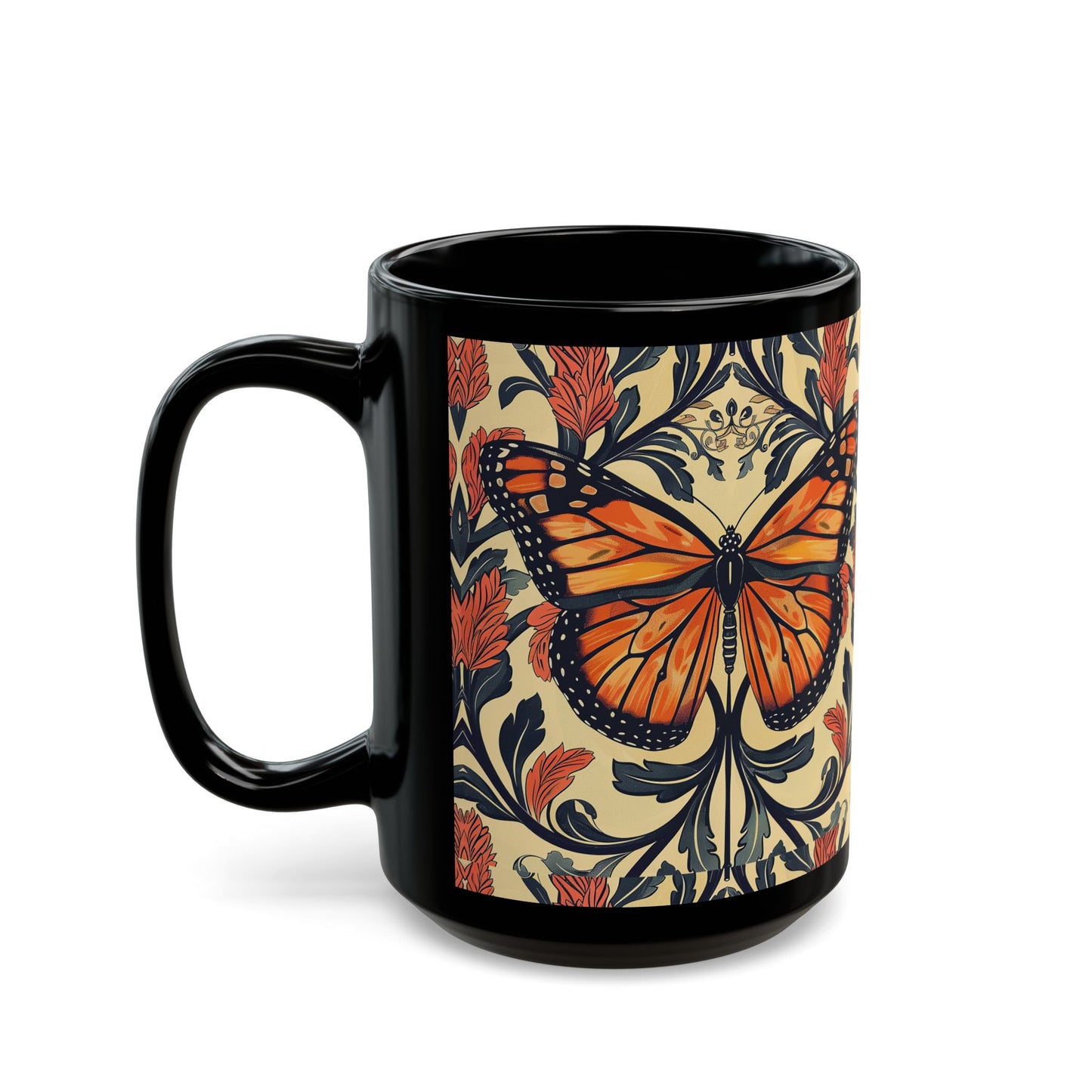 William Morris Inspired Monarch Butterfly Coffee Mug 11oz, 15 oz