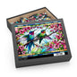 Stained Glass Hummingbirds Spring Cherry Blossom Puzzle Box (120, 252, 500-Piece) Adult Jigsaw Puzzle, Gift Him Her