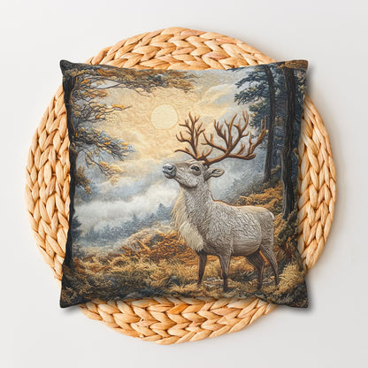 Mountain Reindeer Decorative Fall Square Pillow, Spun Polyester Home Decor, William Morris Inspired