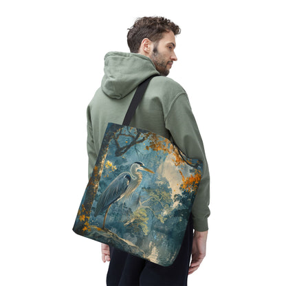 Heron Forest Tote Bag | Misty Woodland Bird Market Bag