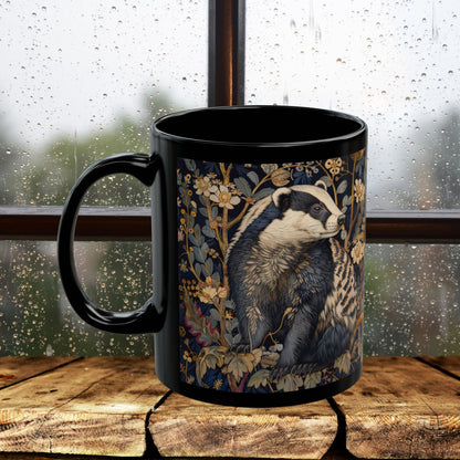 Black Mug - Woodland Elegance Badger Nature Lover Tea Cup