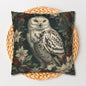 Snowy Owl Pillowcase, Winter Woodland Cushion, William Morris Inspired
