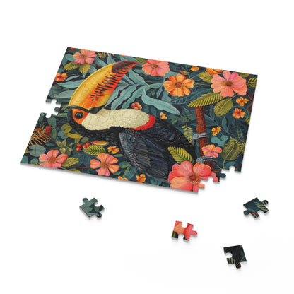 William Morris Inspired Tropical Toucan Puzzle Box (120, 252, 500-Piece) Family Jigsaw Puzzle, Puzzle Box Gift