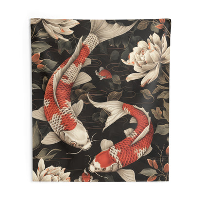 Tapestry of Japanese Koi Fish | William Morris Medieval Style Wall Art | Cottagecore Hanging and Home Decor