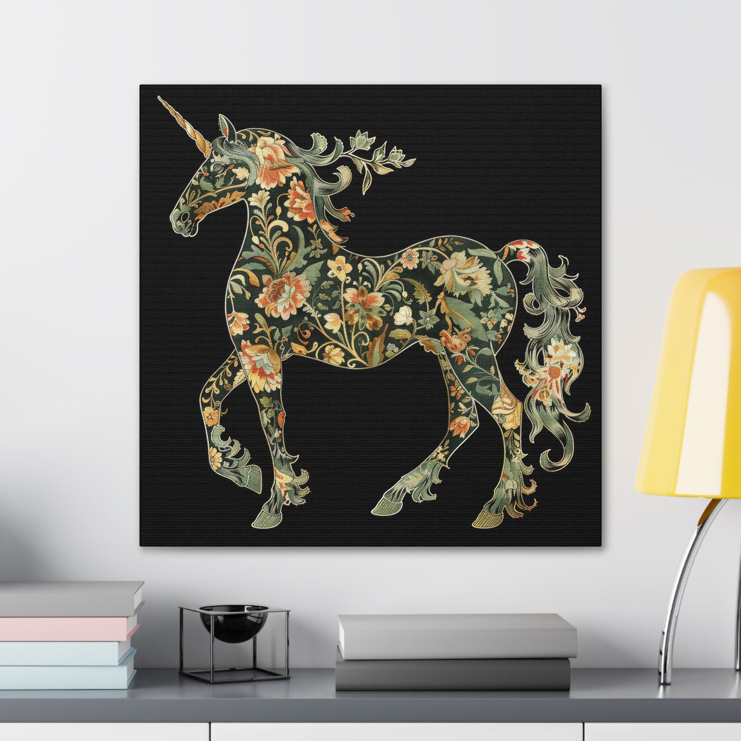 Floral Unicorn Canvas Art Print, Canvas Gallery Wraps, Nature Decor, Home Wall Decor, Boho Style, Animal Artwork