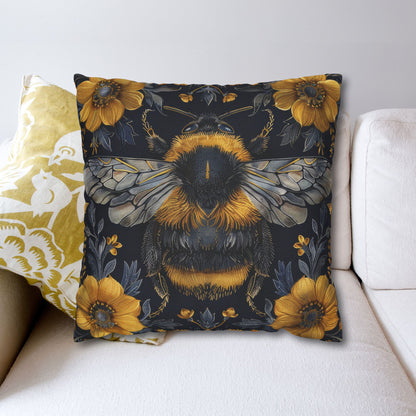 Botanical Bumblebee Pillowcase, William Morris Inspired Decor, Square Pillowcase