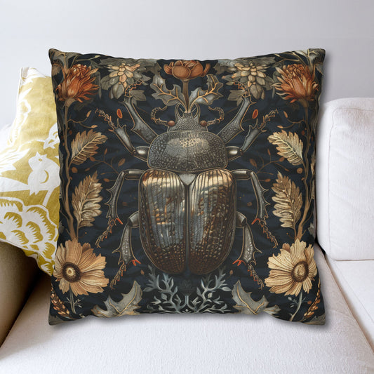 Rhinoceros Beetle Botanicals Decorative Pillowcase, William Morris Inspired Vintage Home Decor