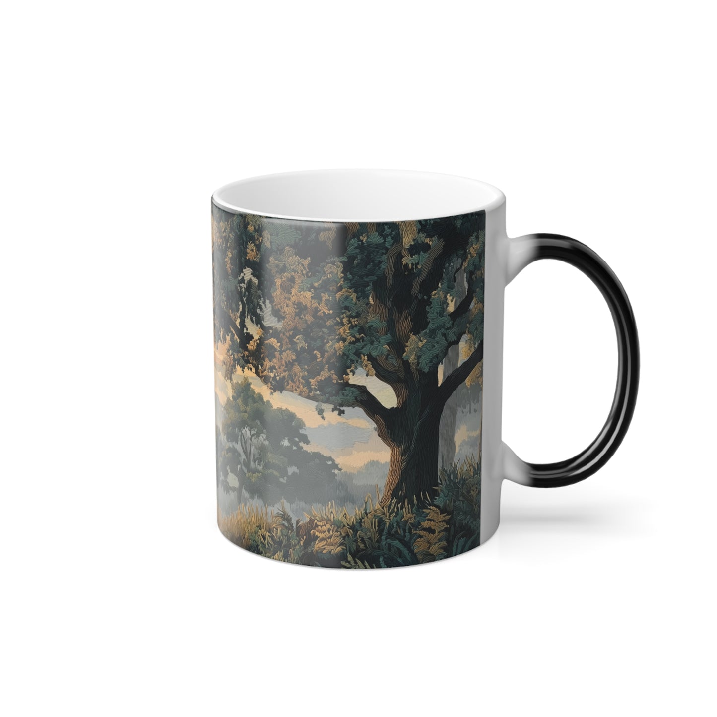 Misty Sunrise Forest Heat-Reveal Mug | Color-Changing Woodland Landscape Cup, Nature Morning Gift, 11oz