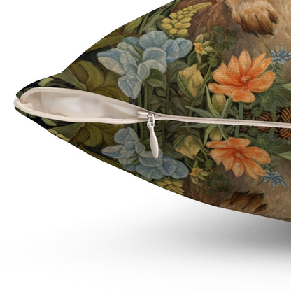 Bunny Garden Throw Pillow, Cute Rabbit Floral Decorative Pillow