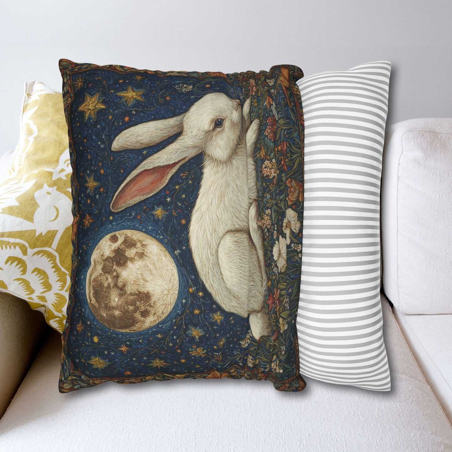 Victorian Whimsy Full Moon Rabbit Decorative Pillowcase