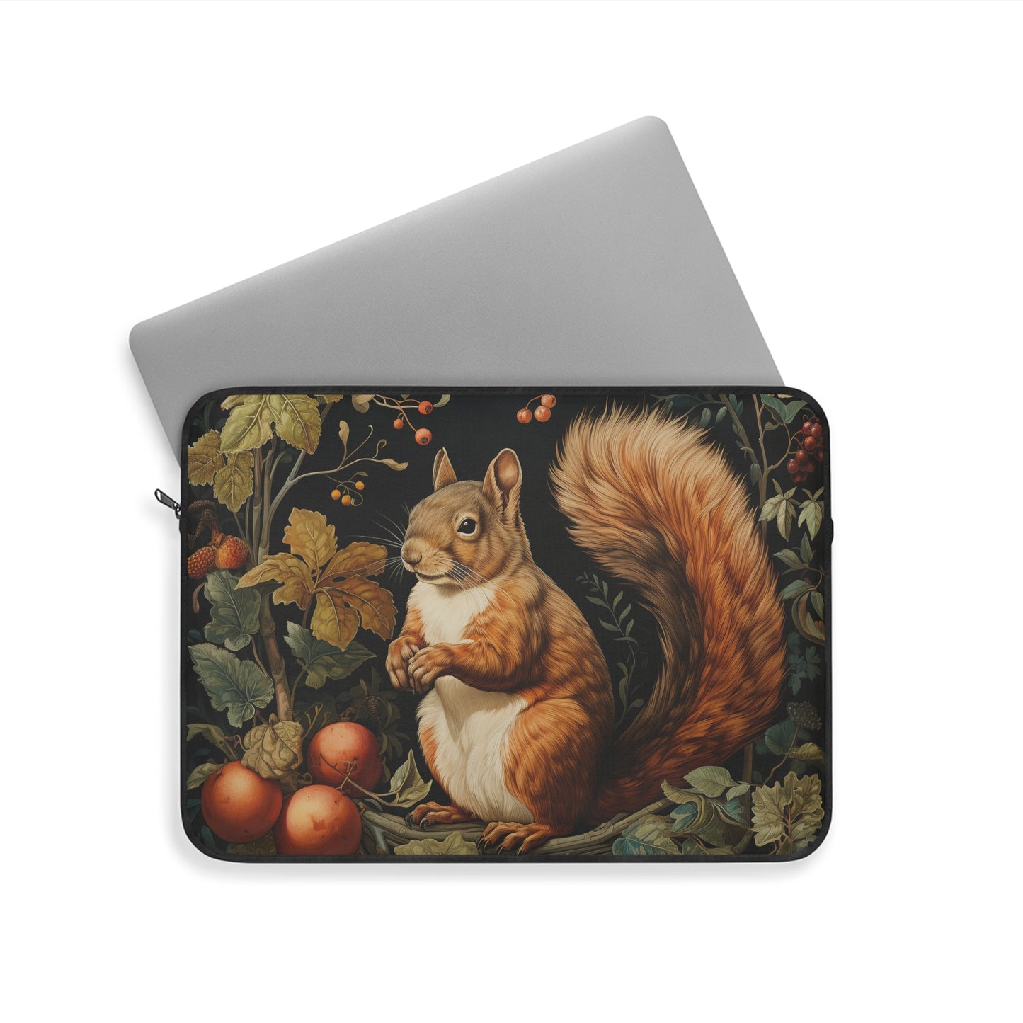 Red Squirrel Laptop Sleeve, William Morris Inspired Autumn Forest Art Case, Woodland Botanical Animal Laptop Cover (12”, 13”, 15”)