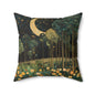 Moonlit Forest Decorative Pillow, Gustav Klimt Inspired Night Sky Botanical Cushion