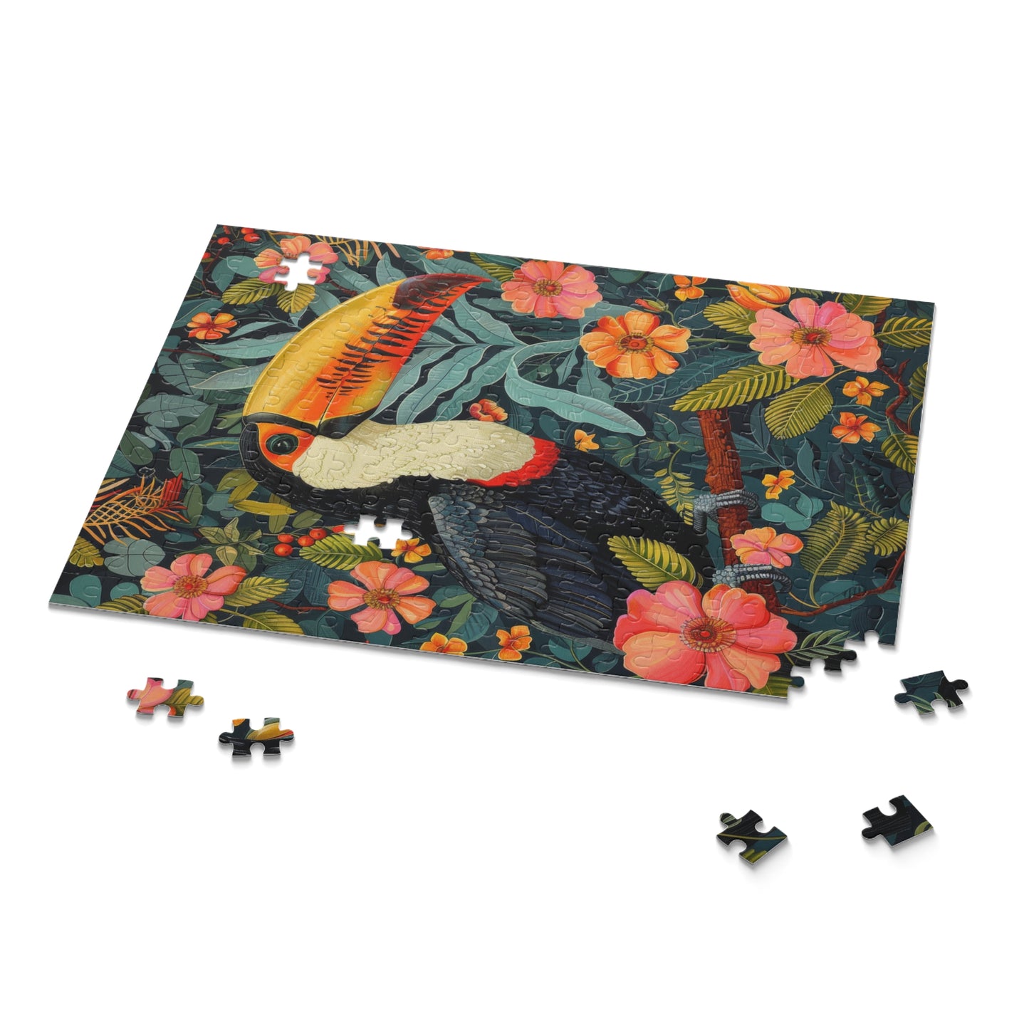 William Morris Inspired Tropical Toucan Puzzle Box (120, 252, 500-Piece) Family Jigsaw Puzzle, Puzzle Box Gift