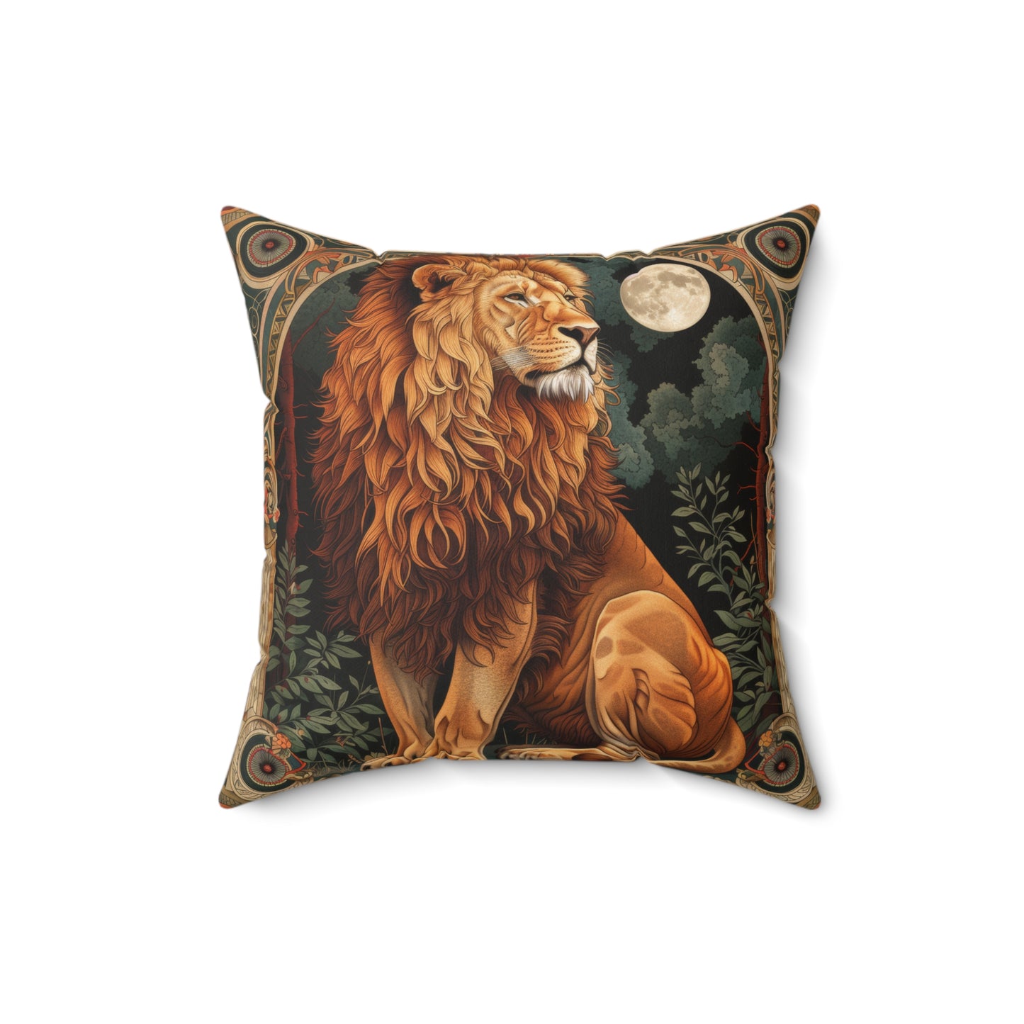 Art Deco Botanical Lion Throw Pillow | Decorative Pillow William Morris Inspired