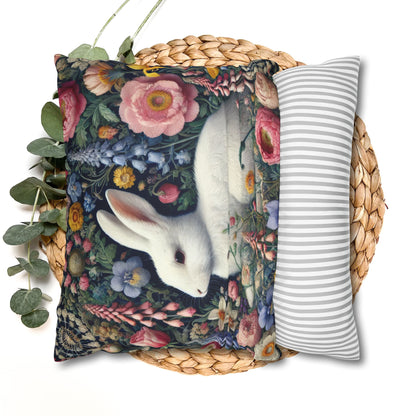 Floral Bunny Pillowcase, Cozy Home Decor, Cute Easter Gift, Soft Throw Pillow Cover, Spring Decoration