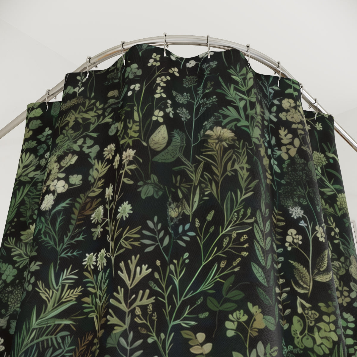 Green Botanical Pattern Polyester Shower Curtain