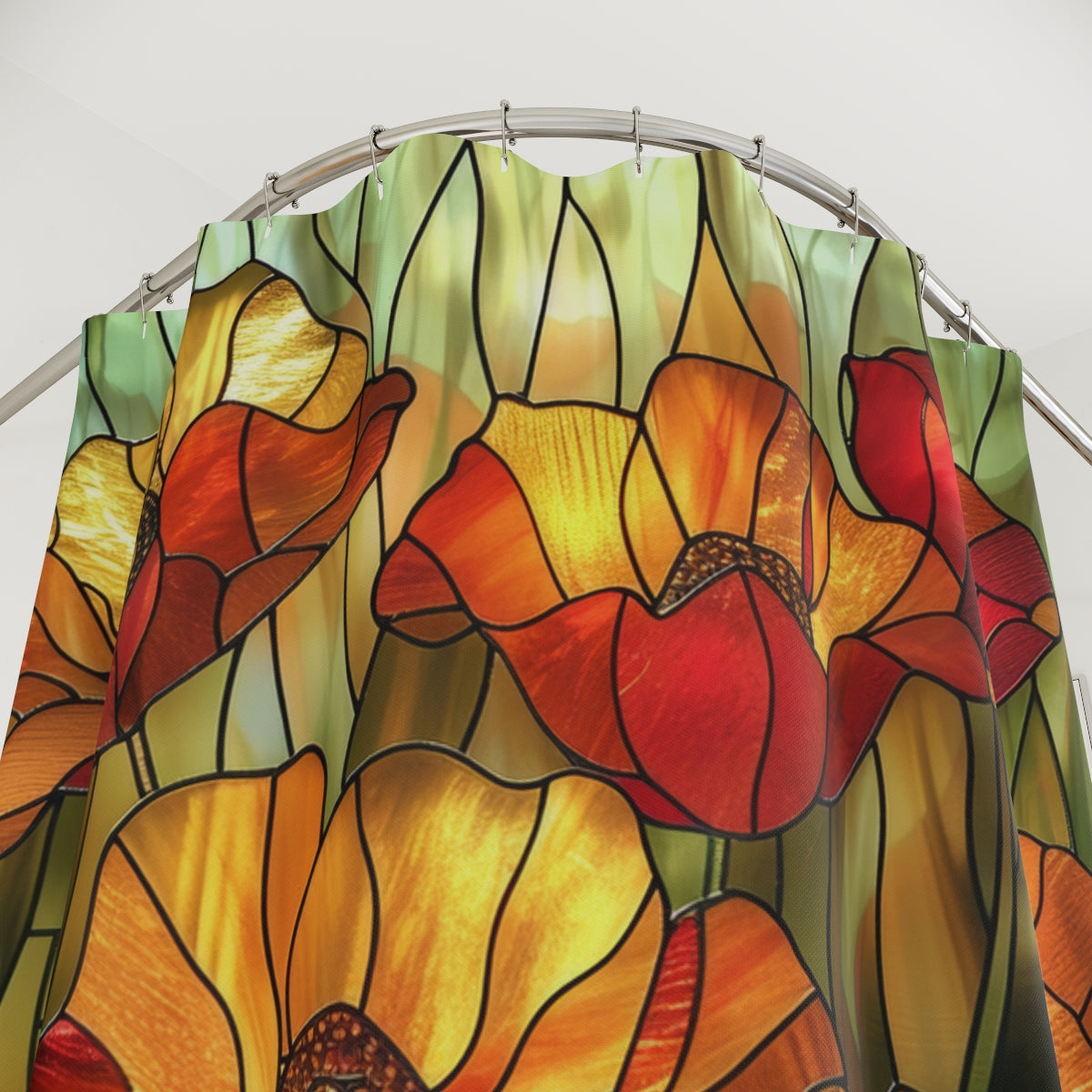 Faux Stained Glass Of Poppies Polyester Shower Curtain