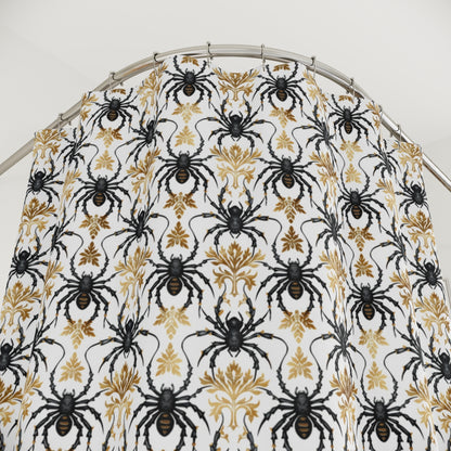 Halloween Gothic Damask Spiders Shower Curtain - Scary Bathroom Decor, Spooky Home Accessories, Halloween Party Decoration, Creepy Black