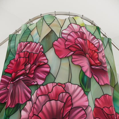 Faux Stained Glass Carnation Flowers Polyester Shower Curtain