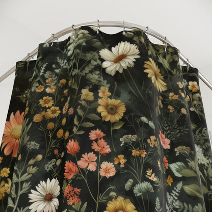 Cottage Botanical Wildflowers Pattern Polyester Shower Curtain