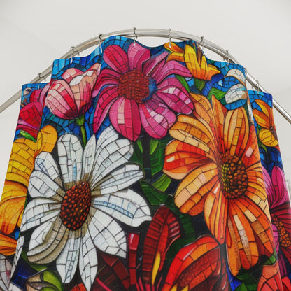 Mosaic Vibrant Bouquet Of Garden Flowers Polyester Shower Curtain