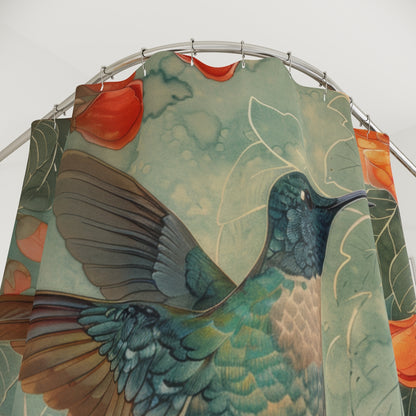 Hummingbird Art Deco Print Shower Curtain, Housewarming Gift