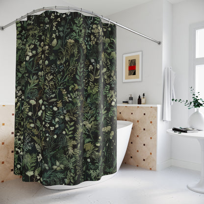 Green Botanical Pattern Polyester Shower Curtain