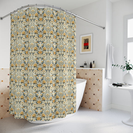 Vintage Dragonfly Floral Pattern Shower Curtain | Art Nouveau Style Shower Curtain Bathroom Decor