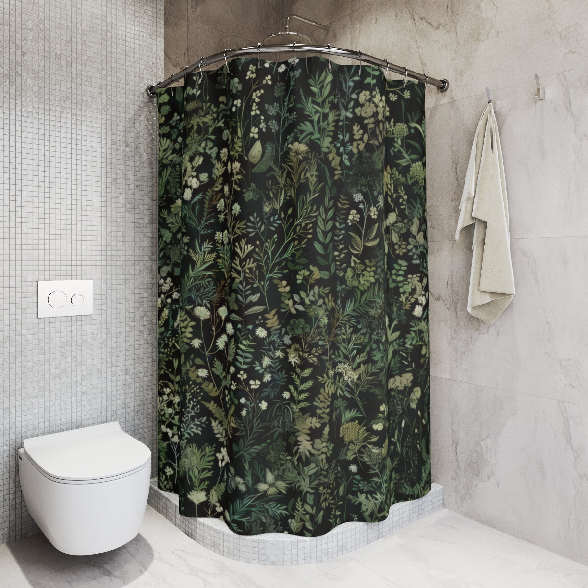 Green Botanical Pattern Polyester Shower Curtain