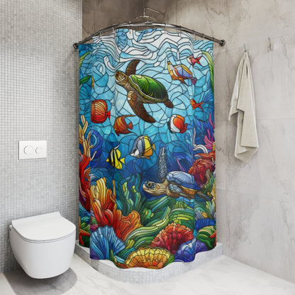 Colorful Tropical and Coral Reef Polyester Shower Curtain