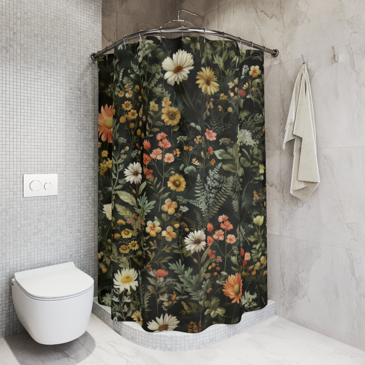 Cottage Botanical Wildflowers Pattern Polyester Shower Curtain