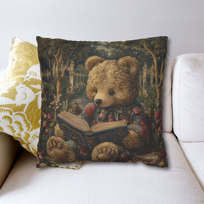 Rococo Teddy Bear Vintage Book Square Pillowcase