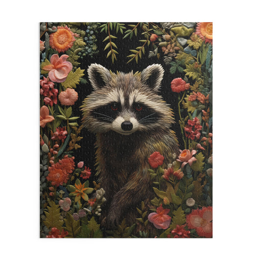 Botanical Raccoon William Morris Inspired Jigsaw Puzzle Box | Cottage-core Art Nouveau Puzzle Box (120, 252, 500-Piece)