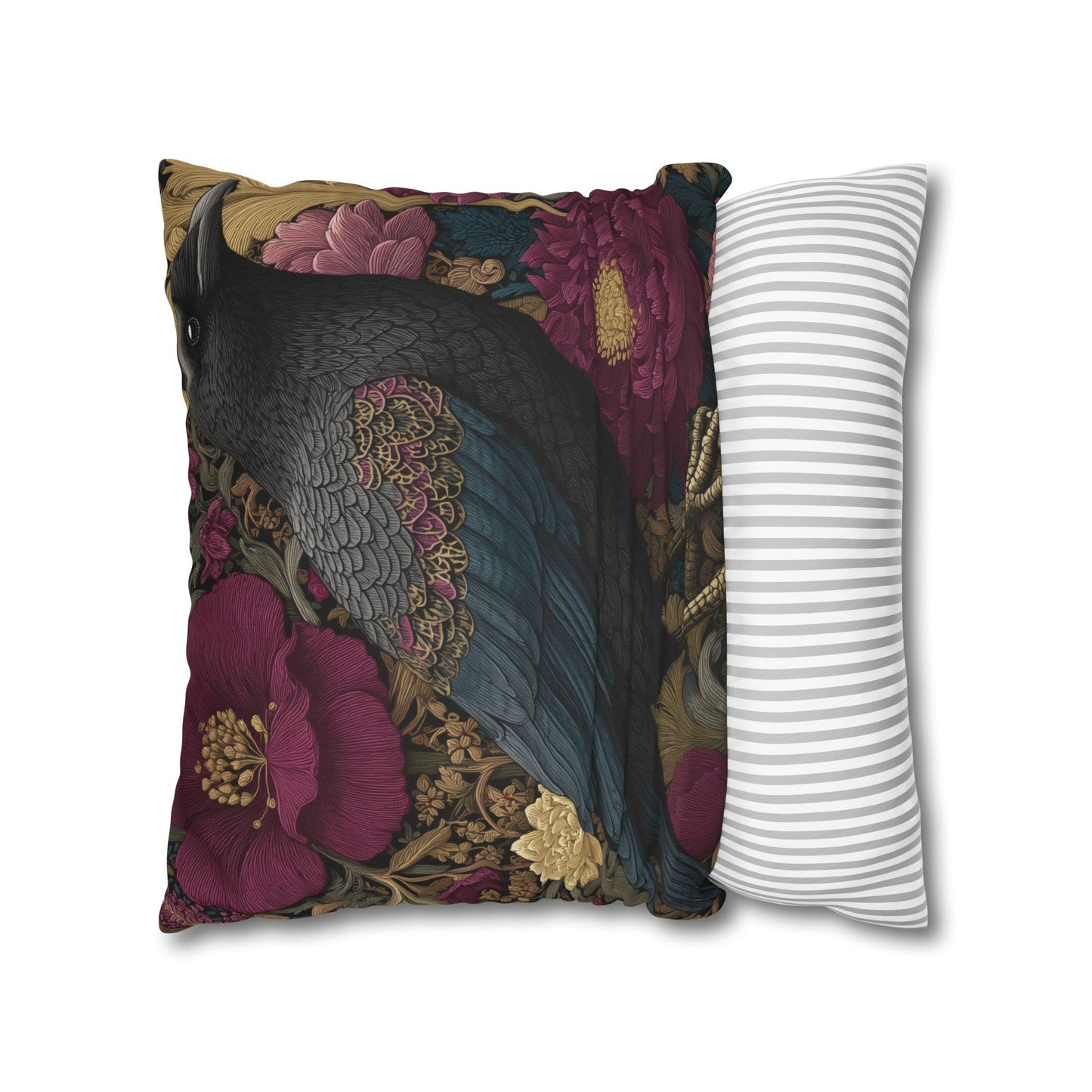 Elegant Raven & Peony Floral Pillowcase