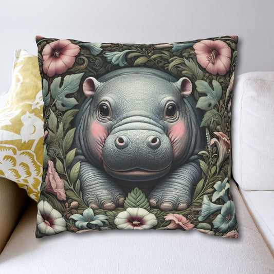 Decorative Pillowcase - Baby Pygmy Hippo William Morris Inspired