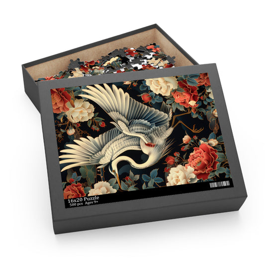 Flying Heron Vietnamese Art Style Jigsaw Puzzle (120, 252, 500-Piece) Family Jigsaw Puzzle, Puzzle Box Gift