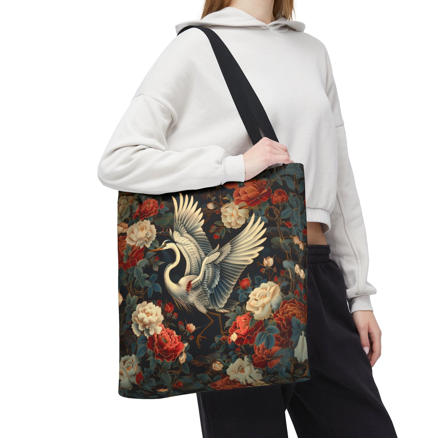 Flying Heron Vietnamese Art Style Tote Bag, Eco-Friendly Carryall