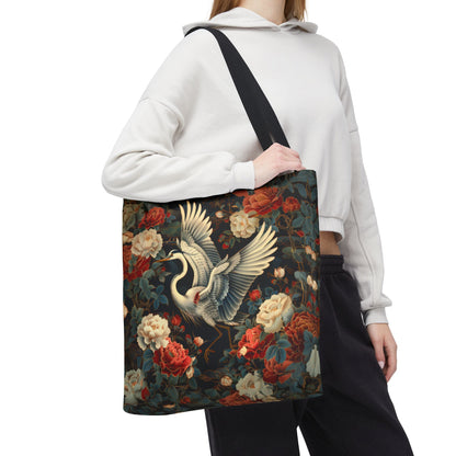 Flying Heron Vietnamese Art Style Tote Bag, Eco-Friendly Carryall