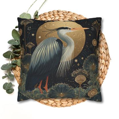 Heron Moon Decorative Pillowcase, Elegant Coastal Throw Pillow Cover