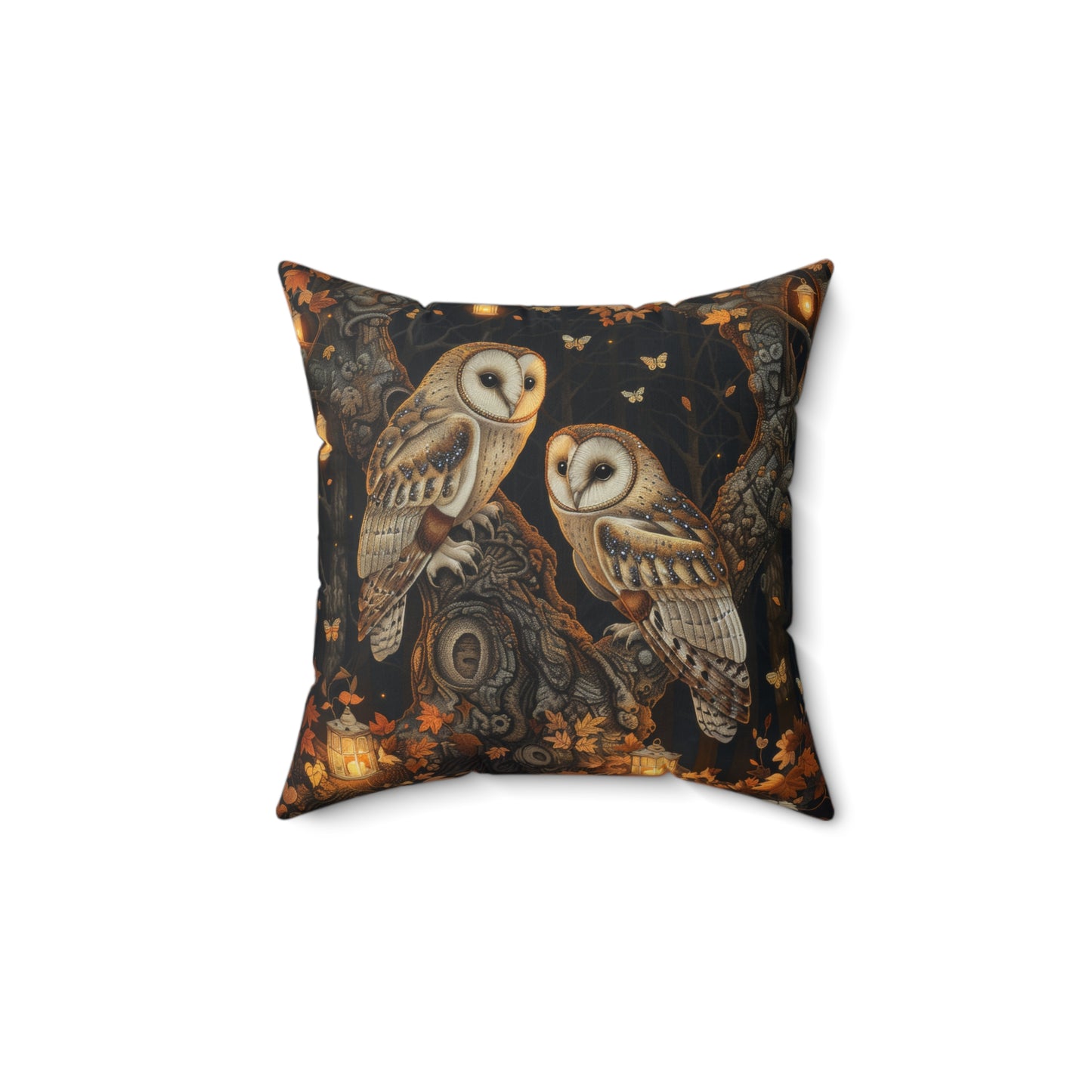 Enchanted Forest Owl Pillow, Decorative Fall Square Pillow, Home Accent, William Morris Inspired