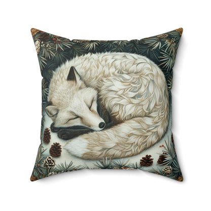 Art Deco Winter Arctic Fox Print Pillow, William Morris Inspired Decorative Cushion, Home Decor Gift for Fox Lovers, Throw Pillow Cover,