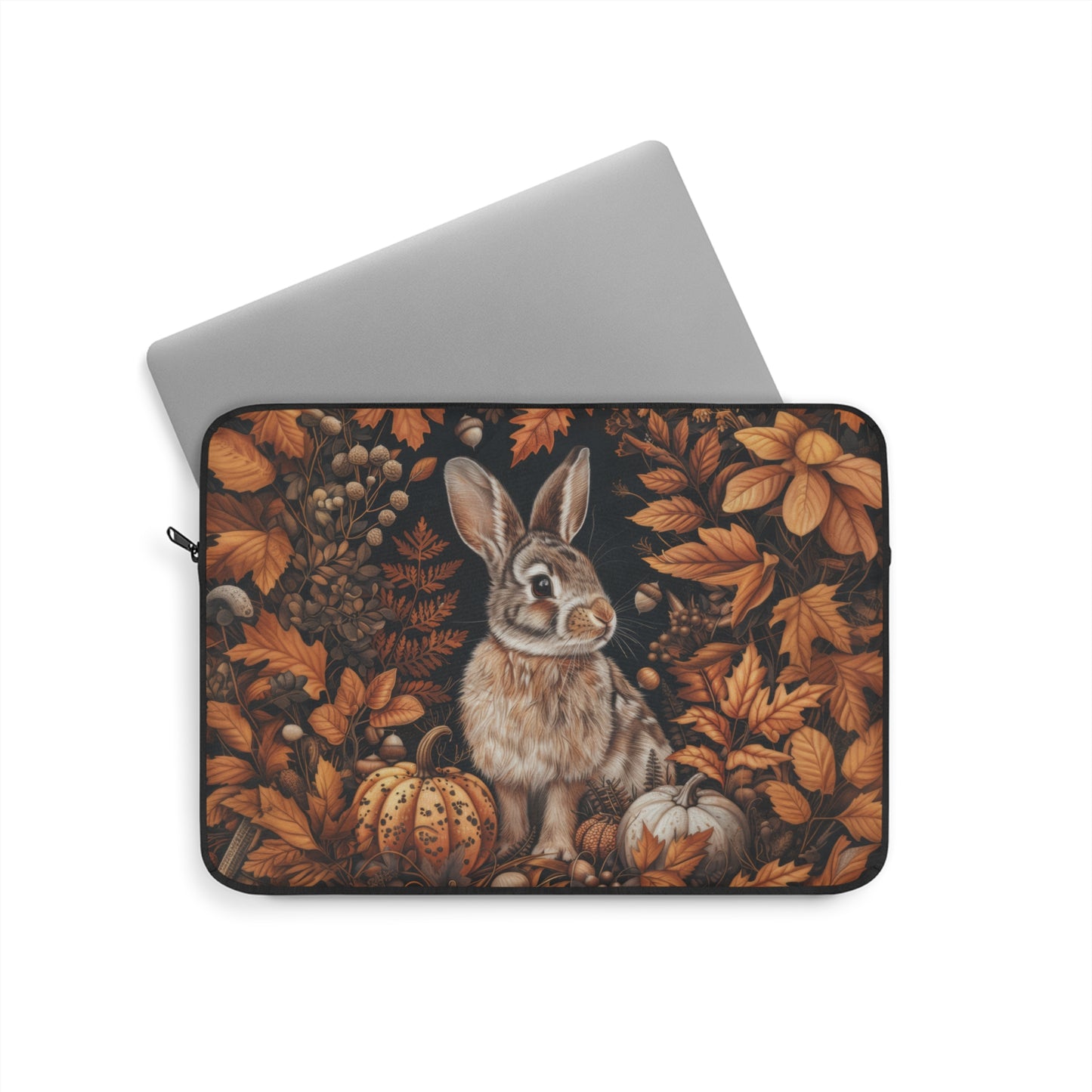 Autumn Rabbit Laptop Sleeve, Woodland Fall Pumpkin & Leaves Art Case, Cozy Forest Animal Laptop Cover (12”, 13”, 15”)