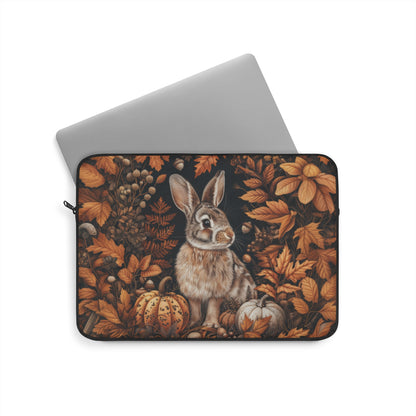 Autumn Rabbit Laptop Sleeve, Woodland Fall Pumpkin & Leaves Art Case, Cozy Forest Animal Laptop Cover (12”, 13”, 15”)