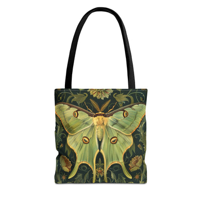 Woodland Luna Moth Tote Bag William Morris Inspired, Green Tote Bag, Eco-Friendly Carryall