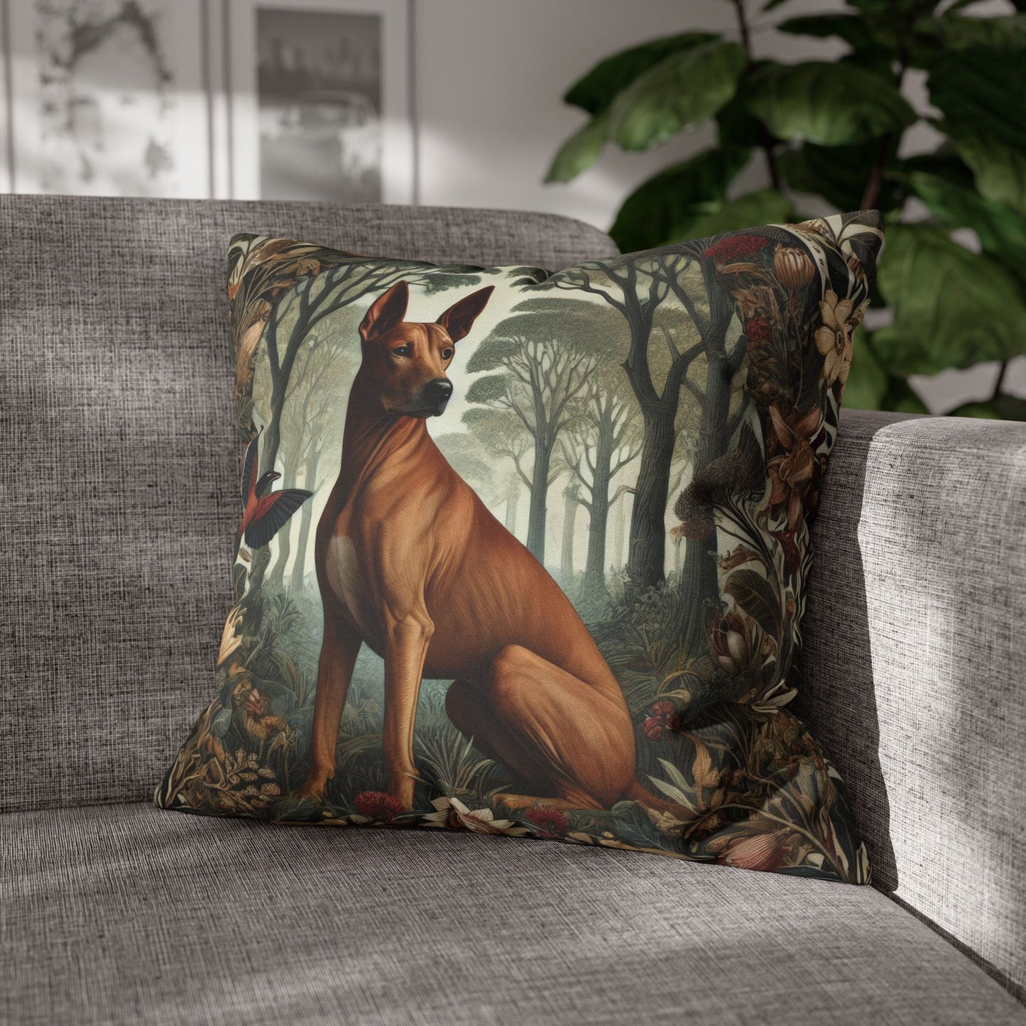 Brown Thai Ridgeback Dog Ornate Botanical Themed Forest Pillowcase