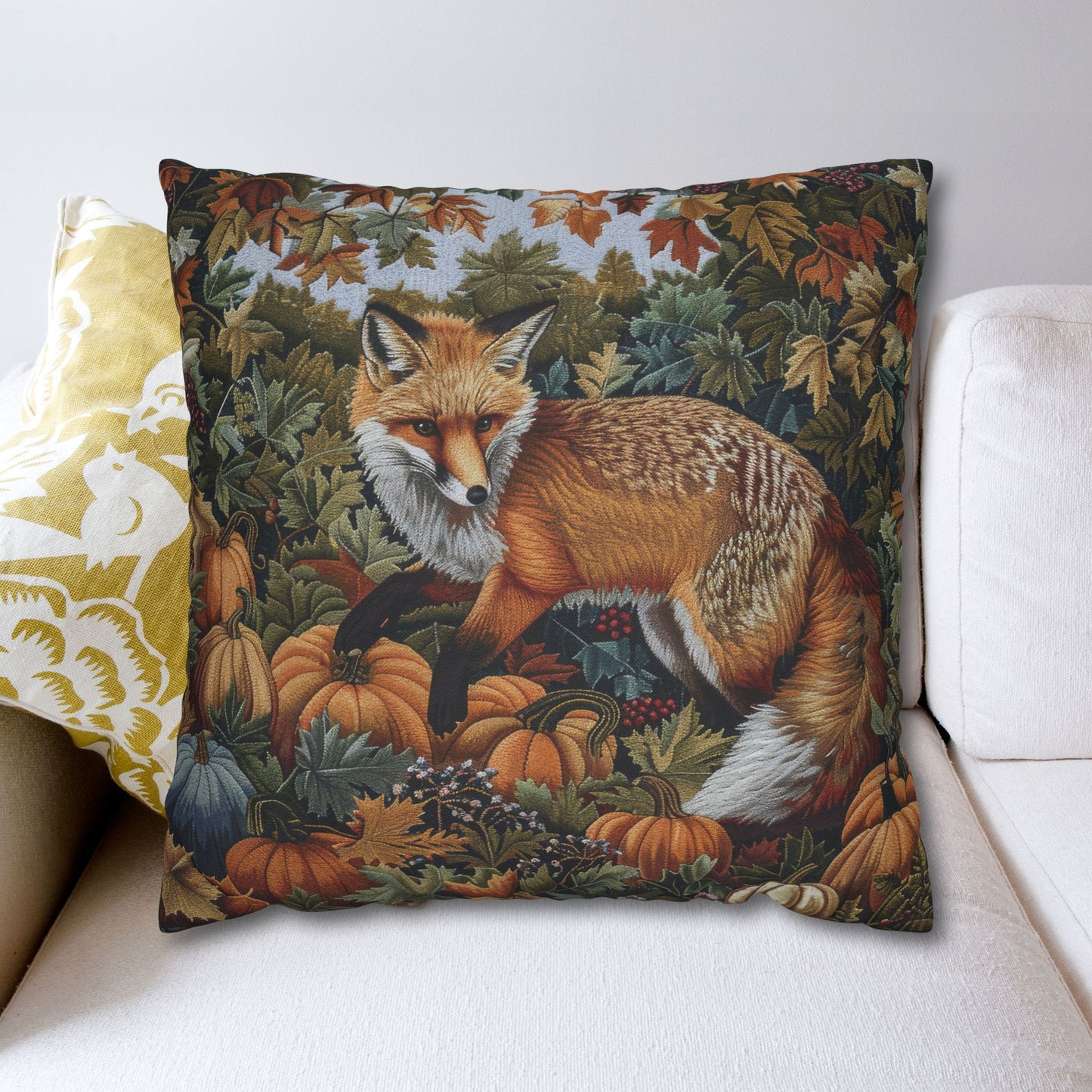Woodland Fox Jumping Pumpkins Patch Decorative Pillowcase