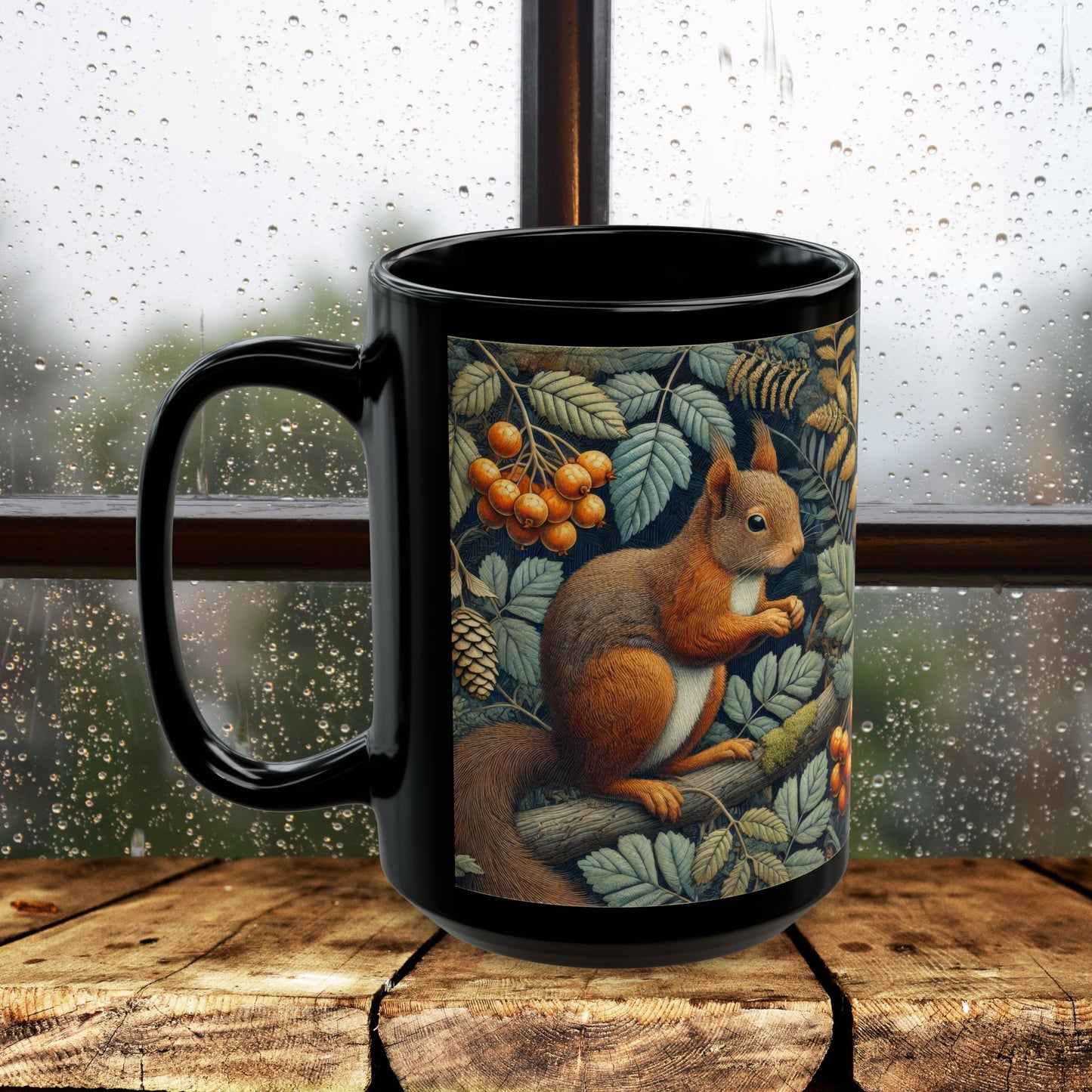 William Morris Squirrel Mug: Woodland Berry Design, Nature Lover Gift