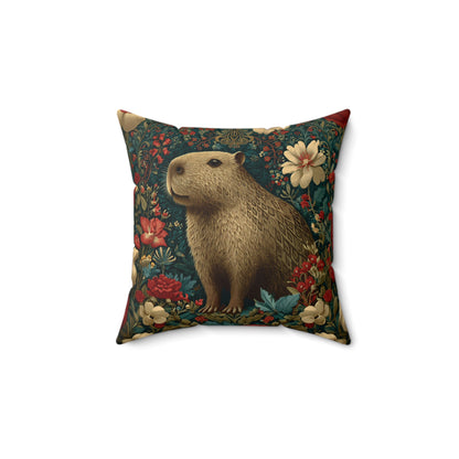 Capybara Floral Pillow, William Morris Style Botanical Animal Cushion for Cozy Home Decor